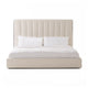 Valy Platform Queen Bed Vertical Striped Tufted Ivory Upholstered