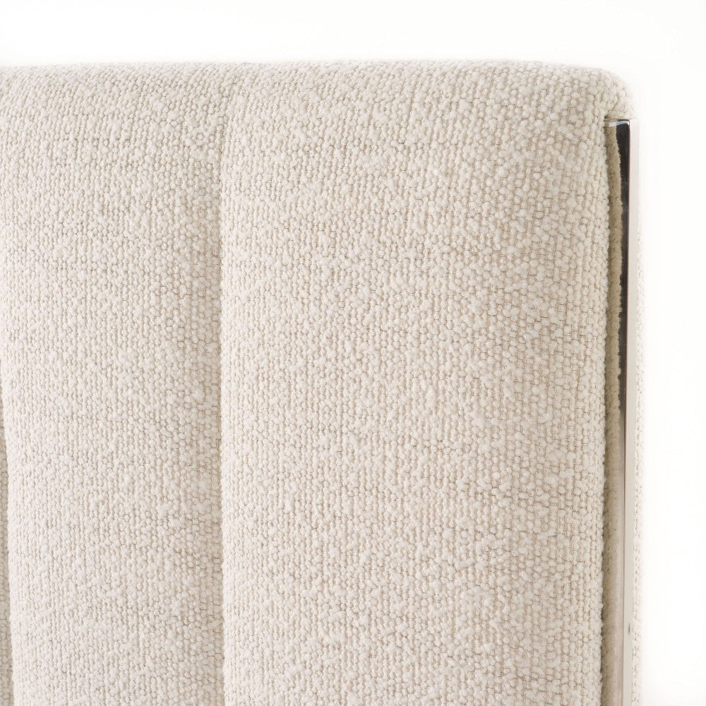 Valy Platform Queen Bed Vertical Striped Tufted Ivory Upholstered