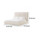 Valy Platform Queen Bed Vertical Striped Tufted Ivory Upholstered