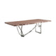 Ady Dining Table, 43x95 Walnut Top, Modern Chrome Steel Abstract Base