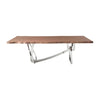 Ady Dining Table 43x95 Walnut Top Modern Chrome Steel Abstract Base BM325242