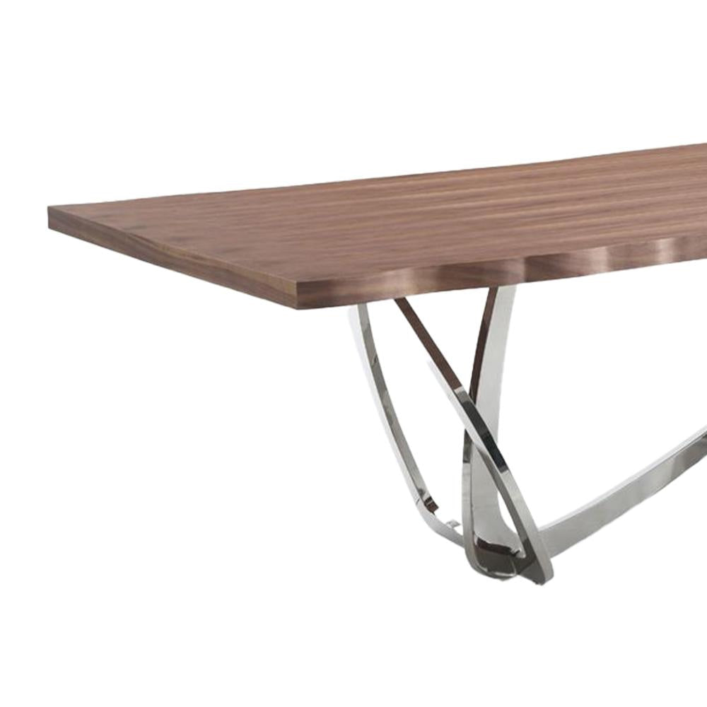 Ady Dining Table 43x95 Walnut Top Modern Chrome Steel Abstract Base BM325242