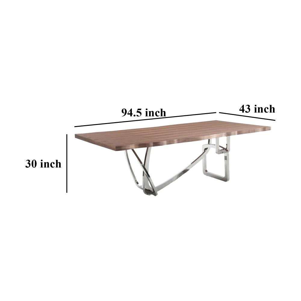 Ady Dining Table 43x95 Walnut Top Modern Chrome Steel Abstract Base BM325242