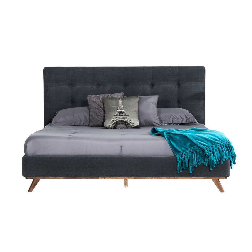 Adia Platform King Bed Dark Gray Button Tufted Polyester Upholstery BM325243