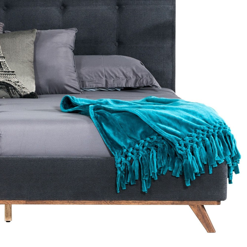 Adia Platform King Bed Dark Gray Button Tufted Polyester Upholstery BM325243