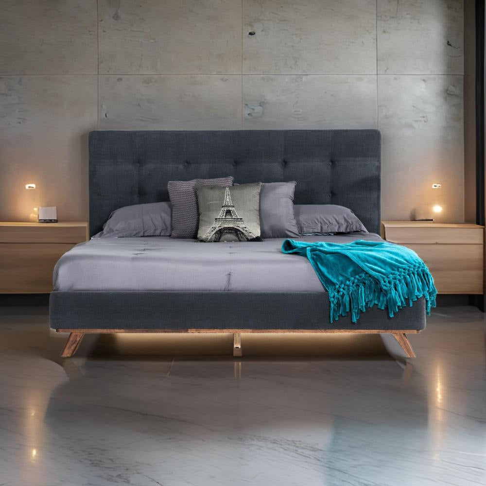 Adia Platform King Bed, Dark Gray Button Tufted Polyester Upholstery