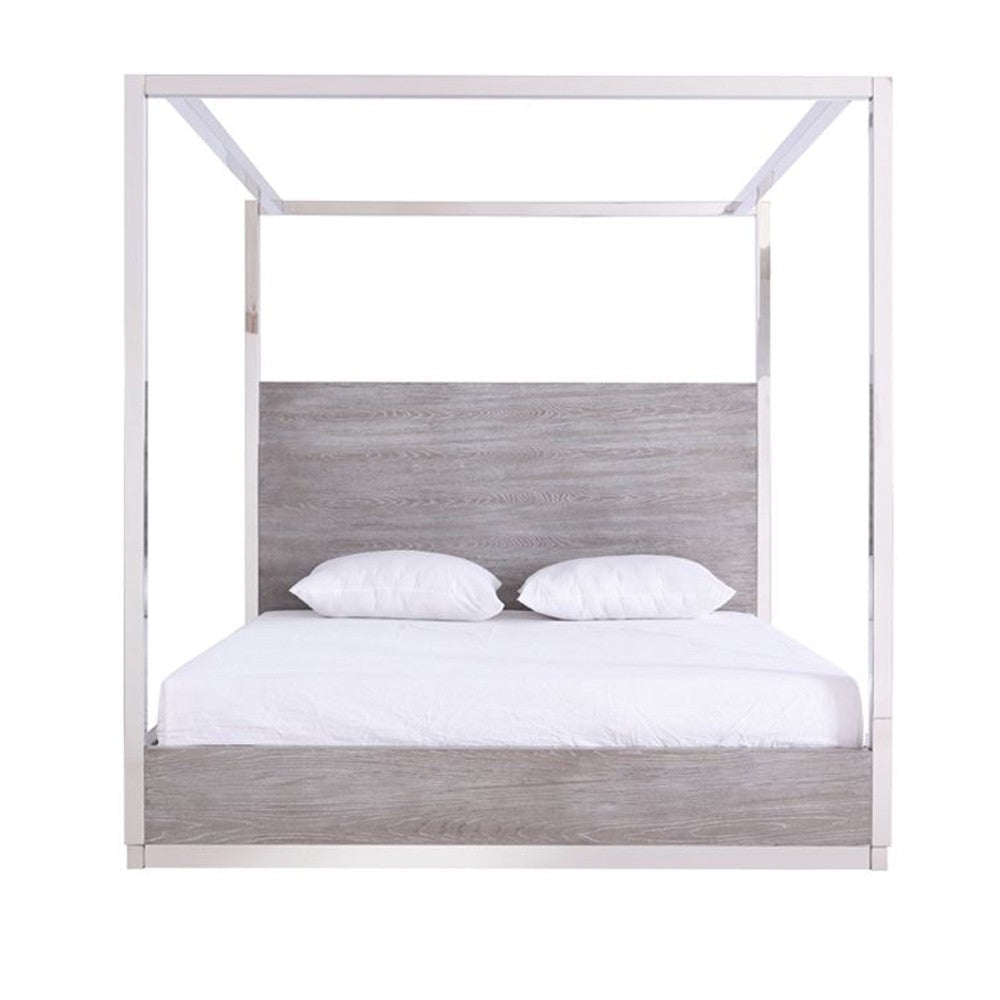 Cid Anvi Platform King Bed Stainless Steel Canopy Gray Elm Veneer BM325244