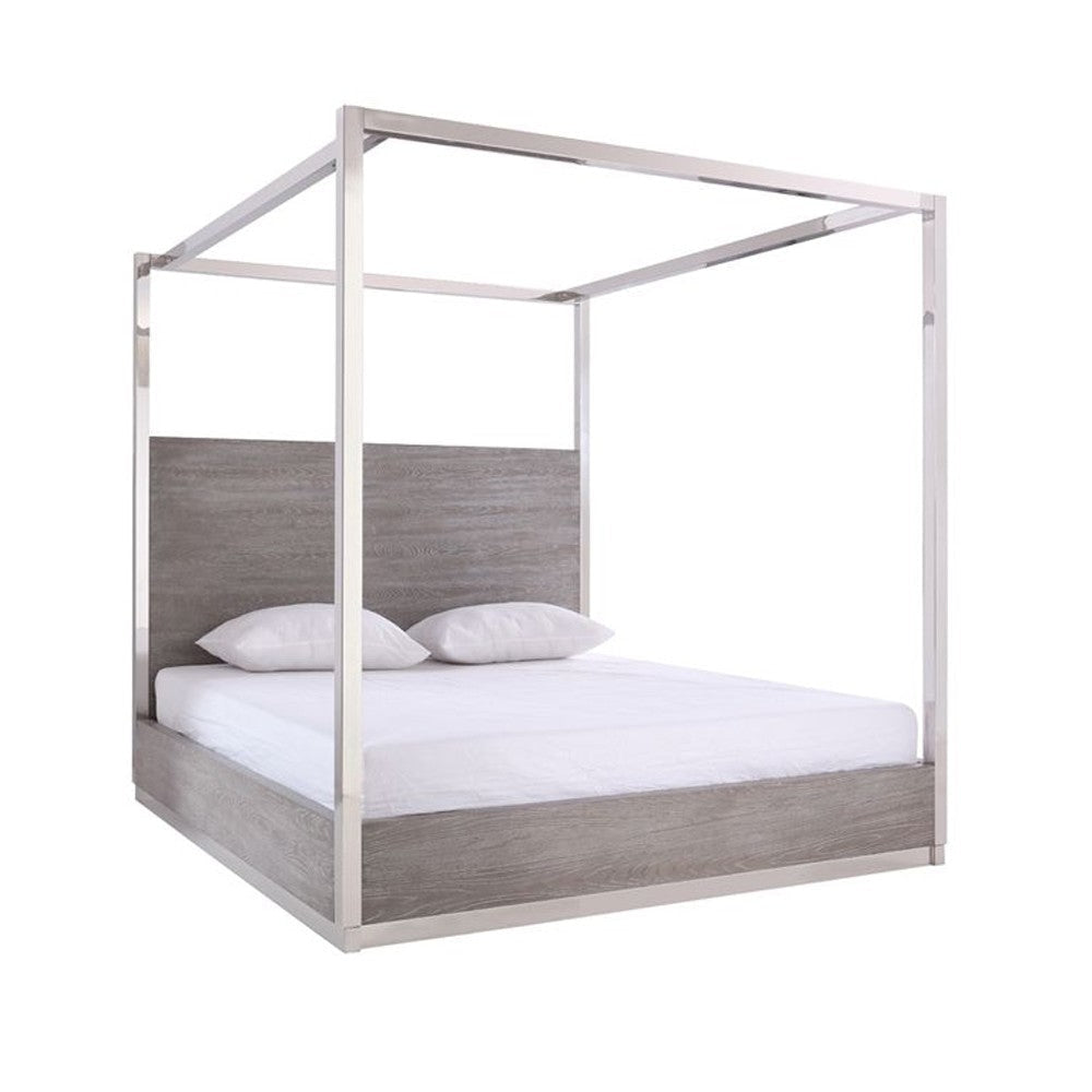 Cid Anvi Platform King Bed Stainless Steel Canopy Gray Elm Veneer BM325244