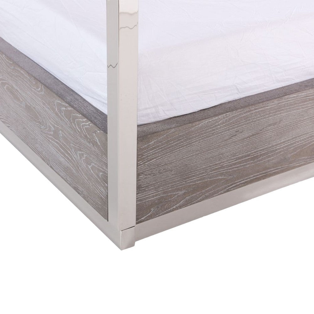 Cid Anvi Platform King Bed Stainless Steel Canopy Gray Elm Veneer BM325244
