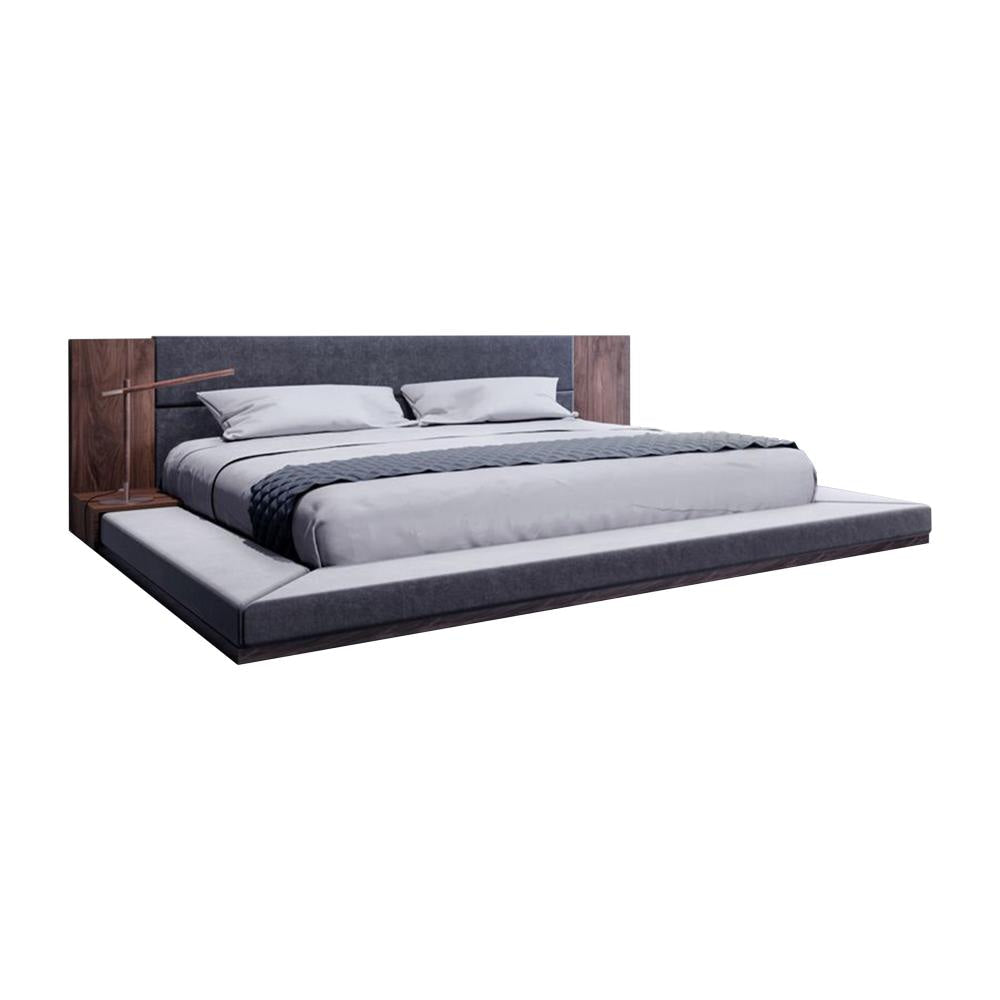 Noe Zen Japanese Low Profile Queen Bed w Nightstand Dark Gray Walnut BM325245