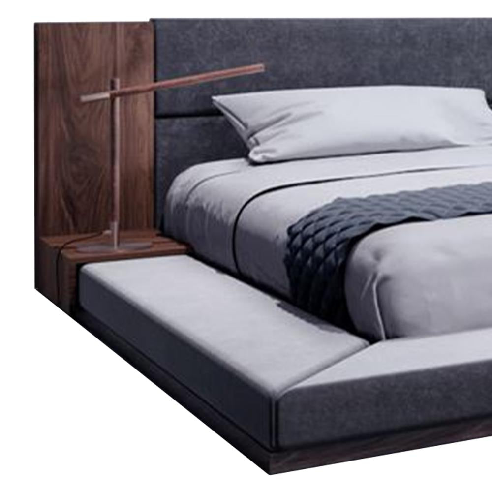 Noe Zen Japanese Low Profile Queen Bed w Nightstand, Dark Gray, Walnut