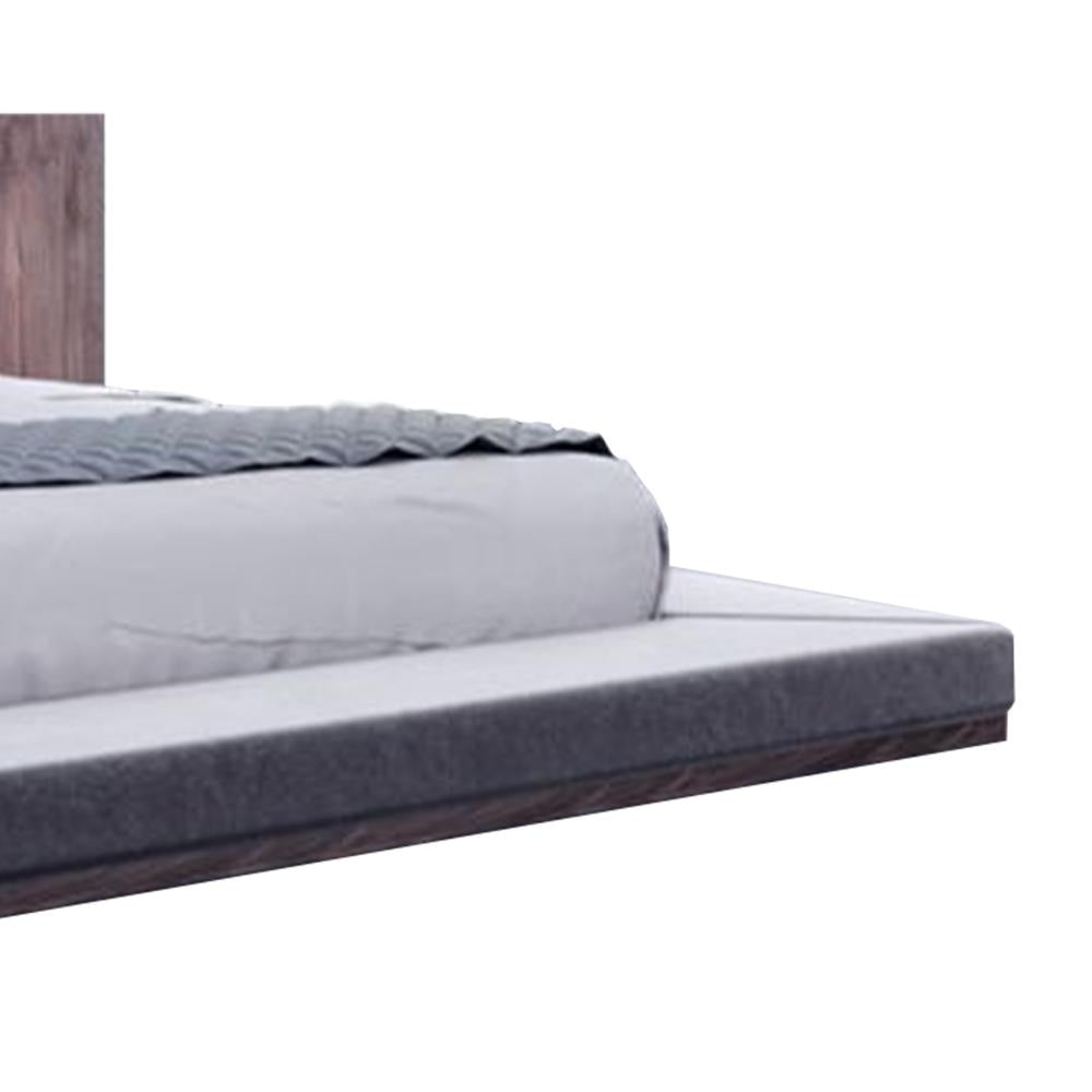 Noe Zen Japanese Low Profile Queen Bed w Nightstand Dark Gray Walnut BM325245