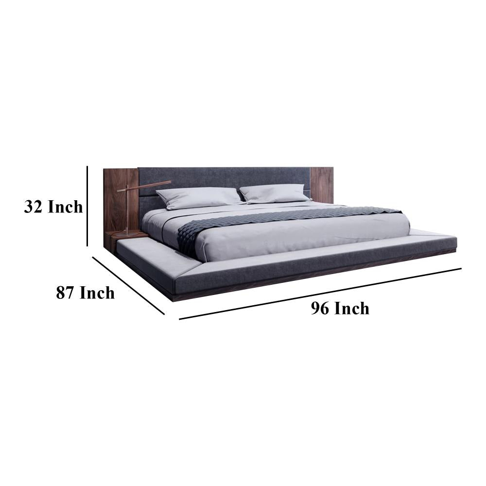 Noe Zen Japanese Low Profile Queen Bed w Nightstand Dark Gray Walnut BM325245