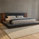 Noe Zen Japanese Low Profile Queen Bed w Nightstand, Dark Gray, Walnut