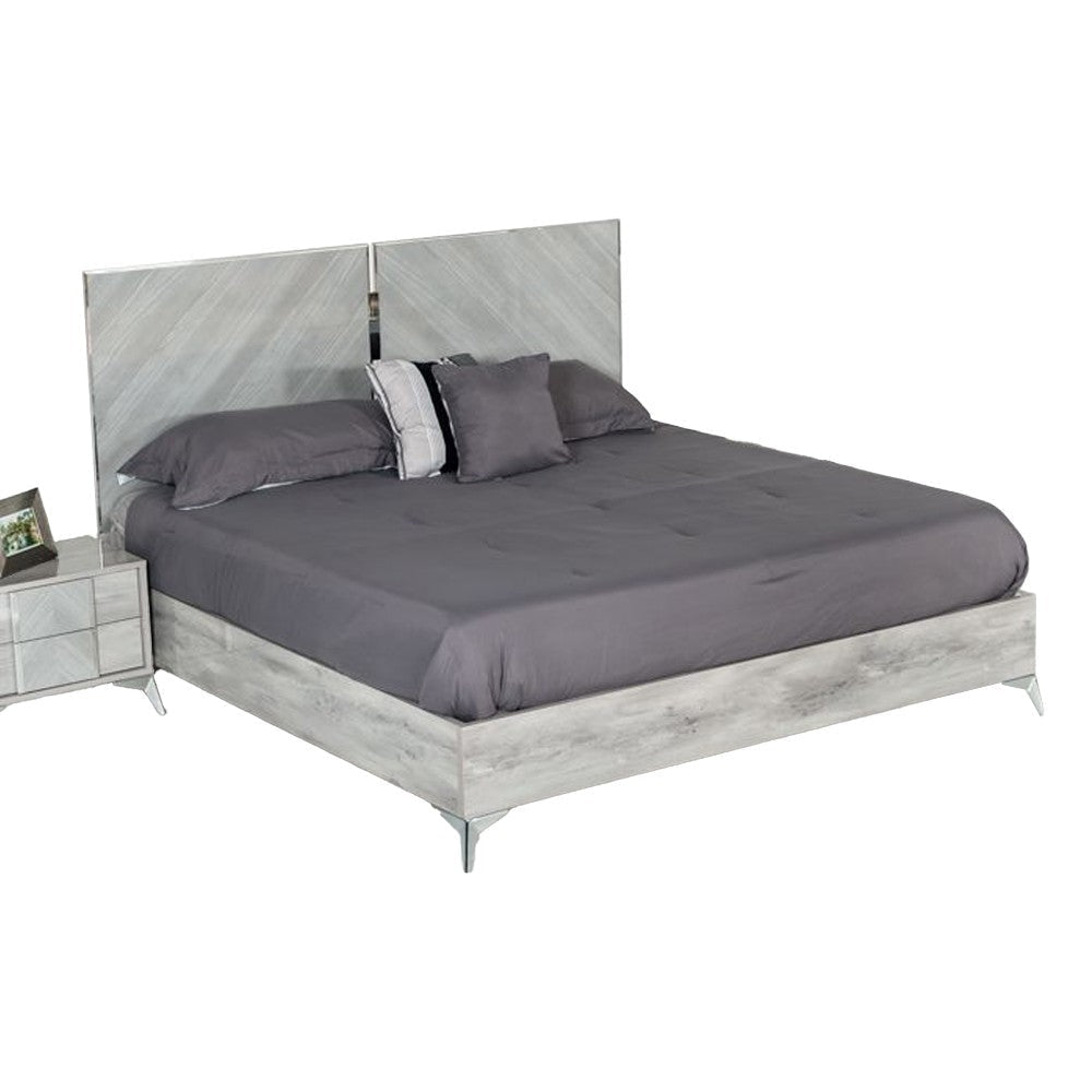 Jecky King Size Bed Low Profile Angled Legs Italian Inspired Gray BM325246
