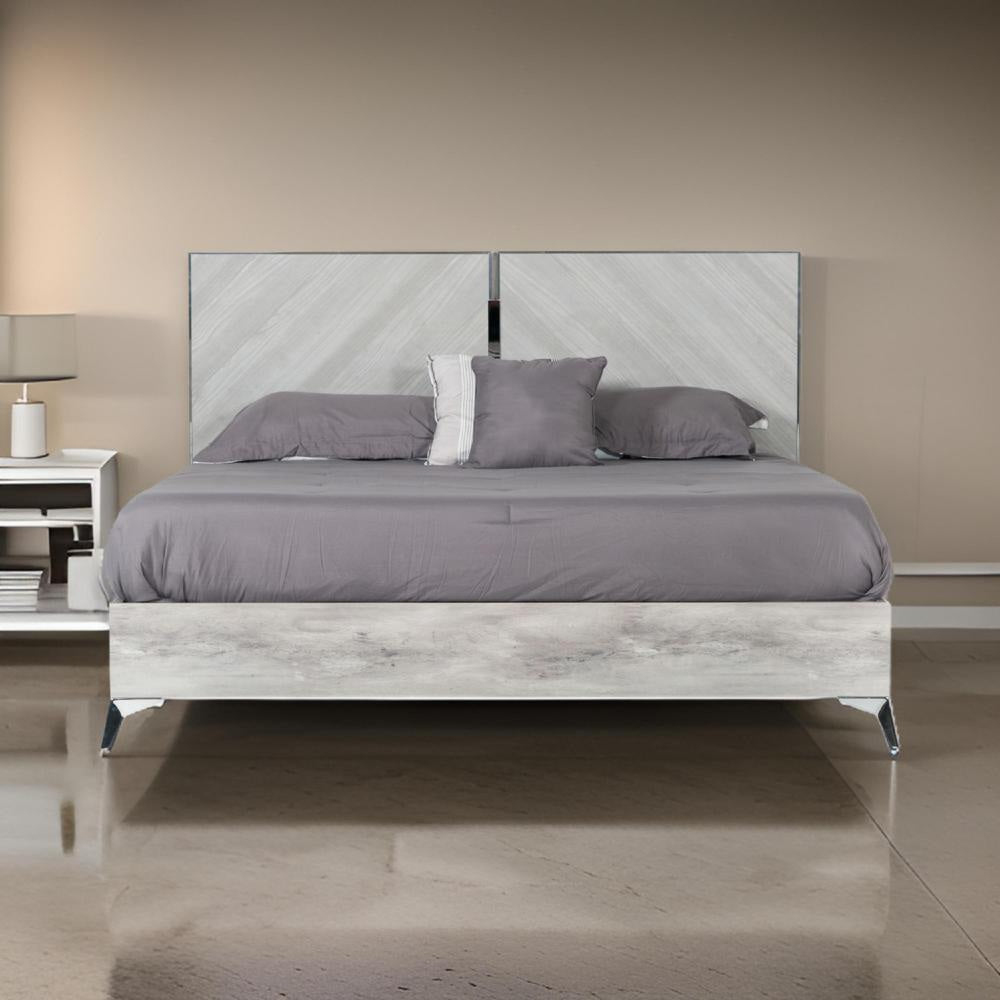 Jecky King Size Bed, Low Profile, Angled Legs, Italian Inspired Gray