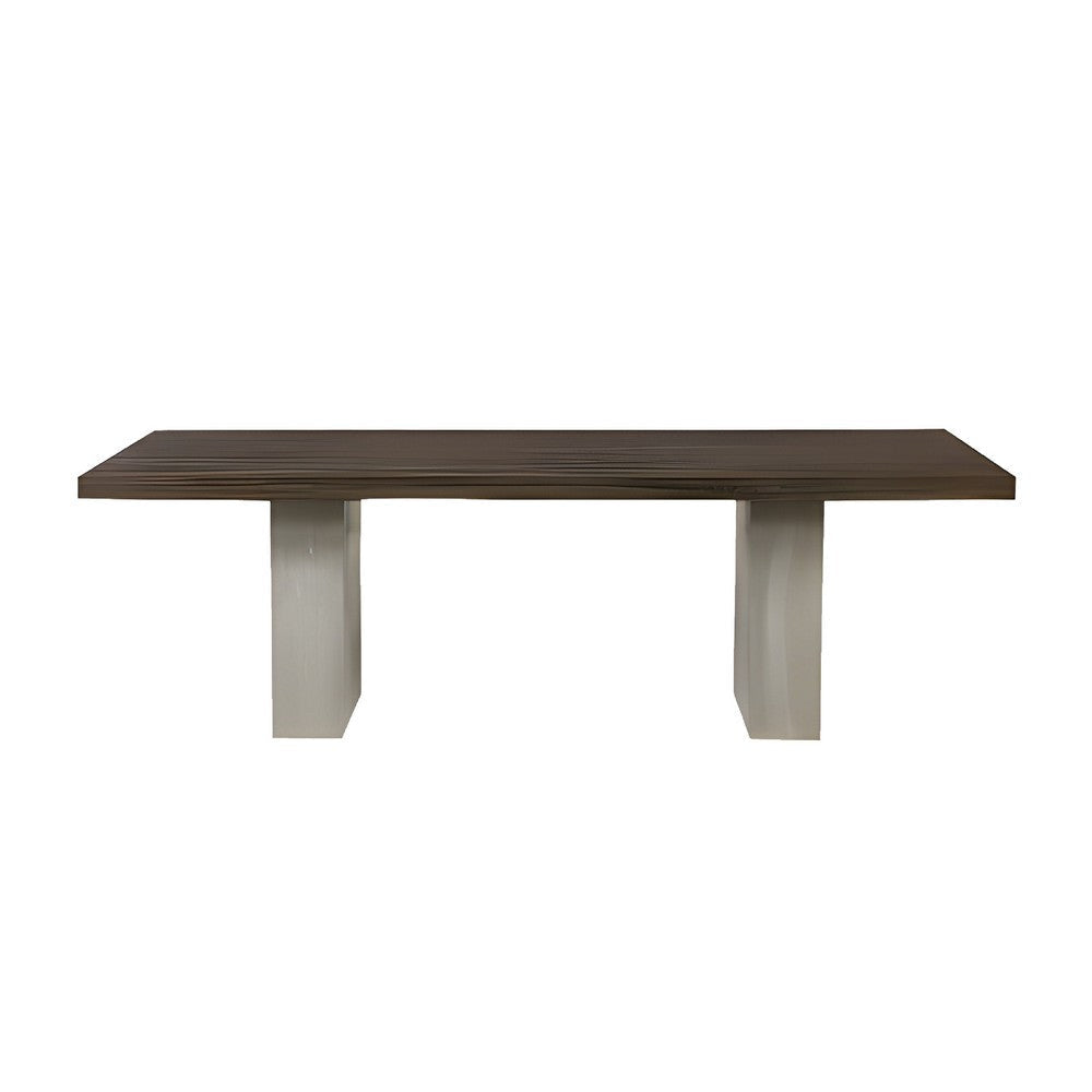 Cid Ari Dining Table Concrete Base 118 Inch Rectangular Brown Oak Top BM325247