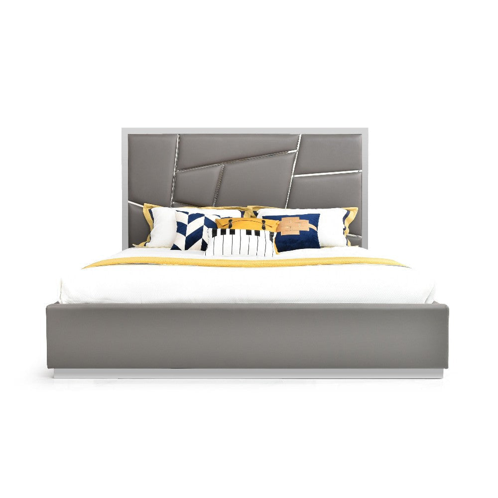 Cid Ape King Bed Accent Headboard Gray Bonded Leather Upholstery BM325248