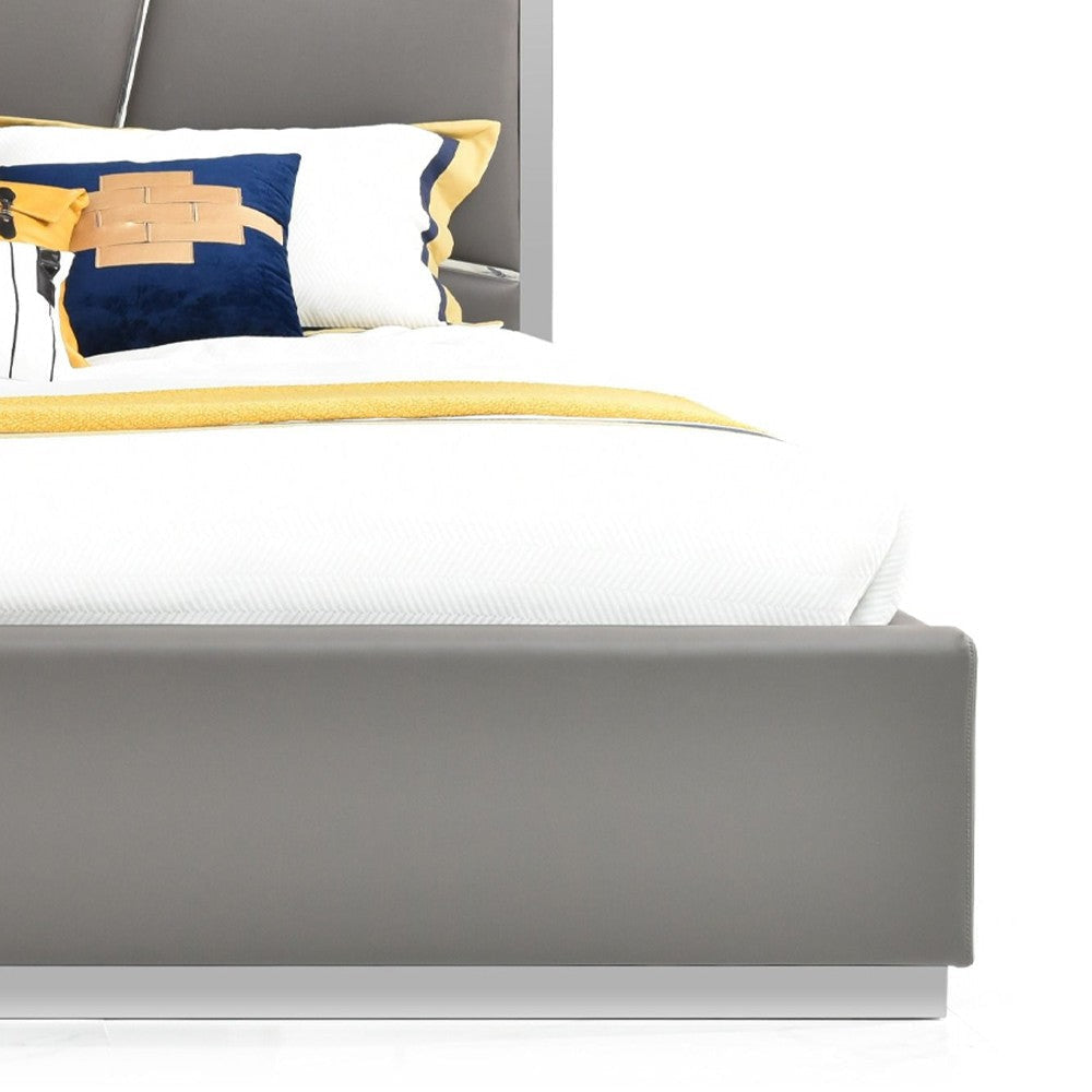 Cid Ape King Bed Accent Headboard Gray Bonded Leather Upholstery BM325248