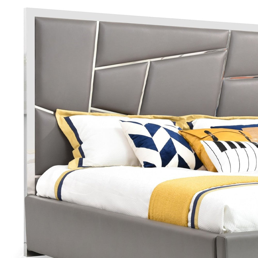 Cid Ape King Bed Accent Headboard Gray Bonded Leather Upholstery BM325248