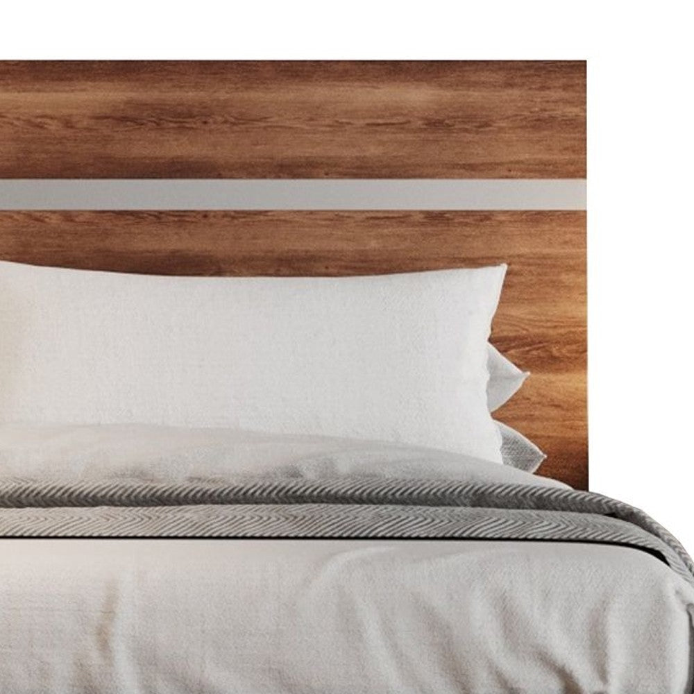 Noe In King Size Bed Steel Accent Panel Headboard Light Brown Wood BM325251