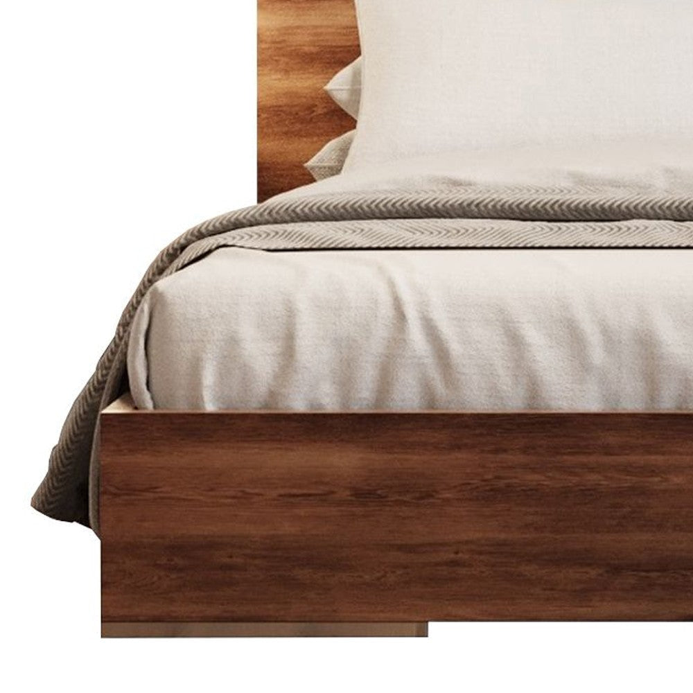 Noe In King Size Bed Steel Accent Panel Headboard Light Brown Wood BM325251