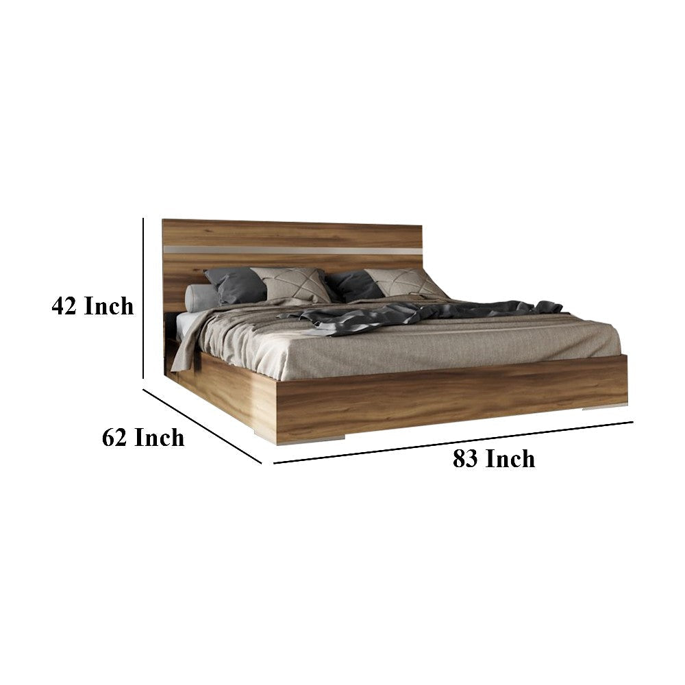 Noe In King Size Bed Steel Accent Panel Headboard Light Brown Wood BM325251