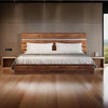 Noe In King Size Bed, Steel Accent Panel Headboard, Light Brown Wood