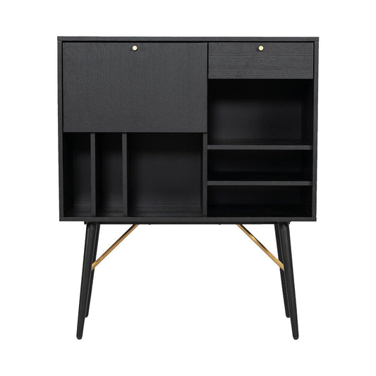 Belo Accent Buffet Sideboard, 6 Shelves, Gold Accent, Black, 42 Inch