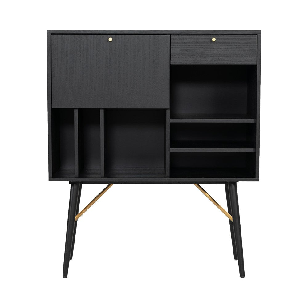 Belo Accent Buffet Sideboard, 6 Shelves, Gold Accent, Black, 42 Inch