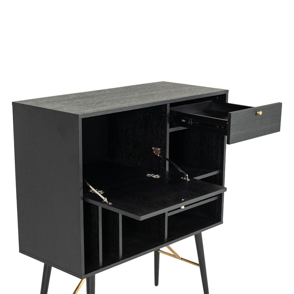 Belo Accent Buffet Sideboard 6 Shelves Gold Accent Black 42 Inch BM325252