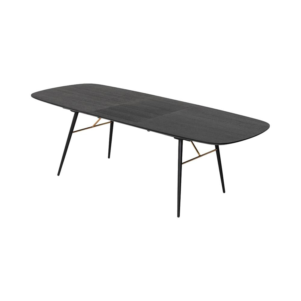 Belo Dining Table Extendable 71-91 Inch Curved Top Black Oak Gold BM325253