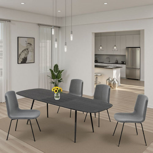 Belo Dining Table, Extendable 71-91 Inch Curved Top, Black Oak, Gold