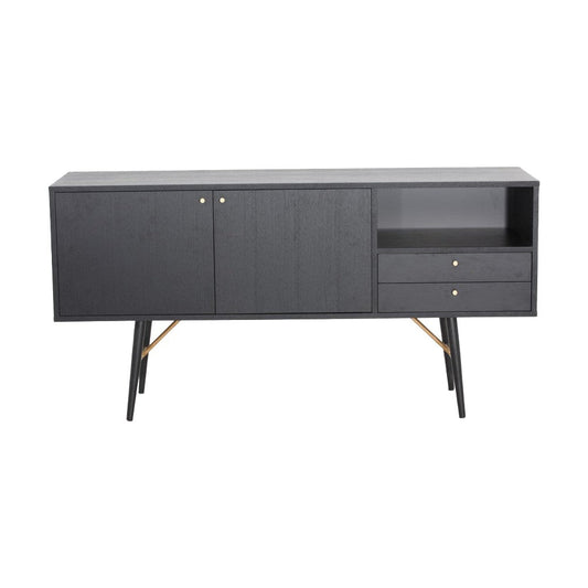 Belo Sideboard Buffet Console, 2 Drawers, Gold Accent, Black, 63 Inch