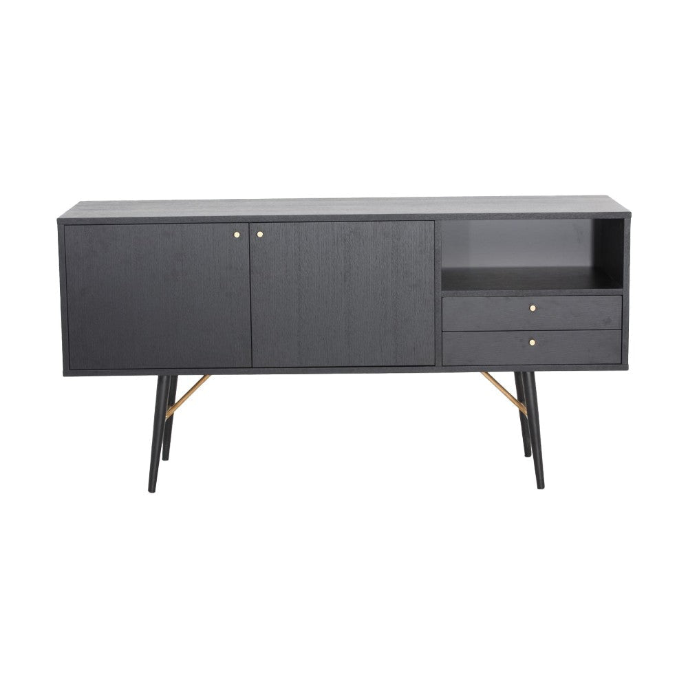 Belo Sideboard Buffet Console, 2 Drawers, Gold Accent, Black, 63 Inch