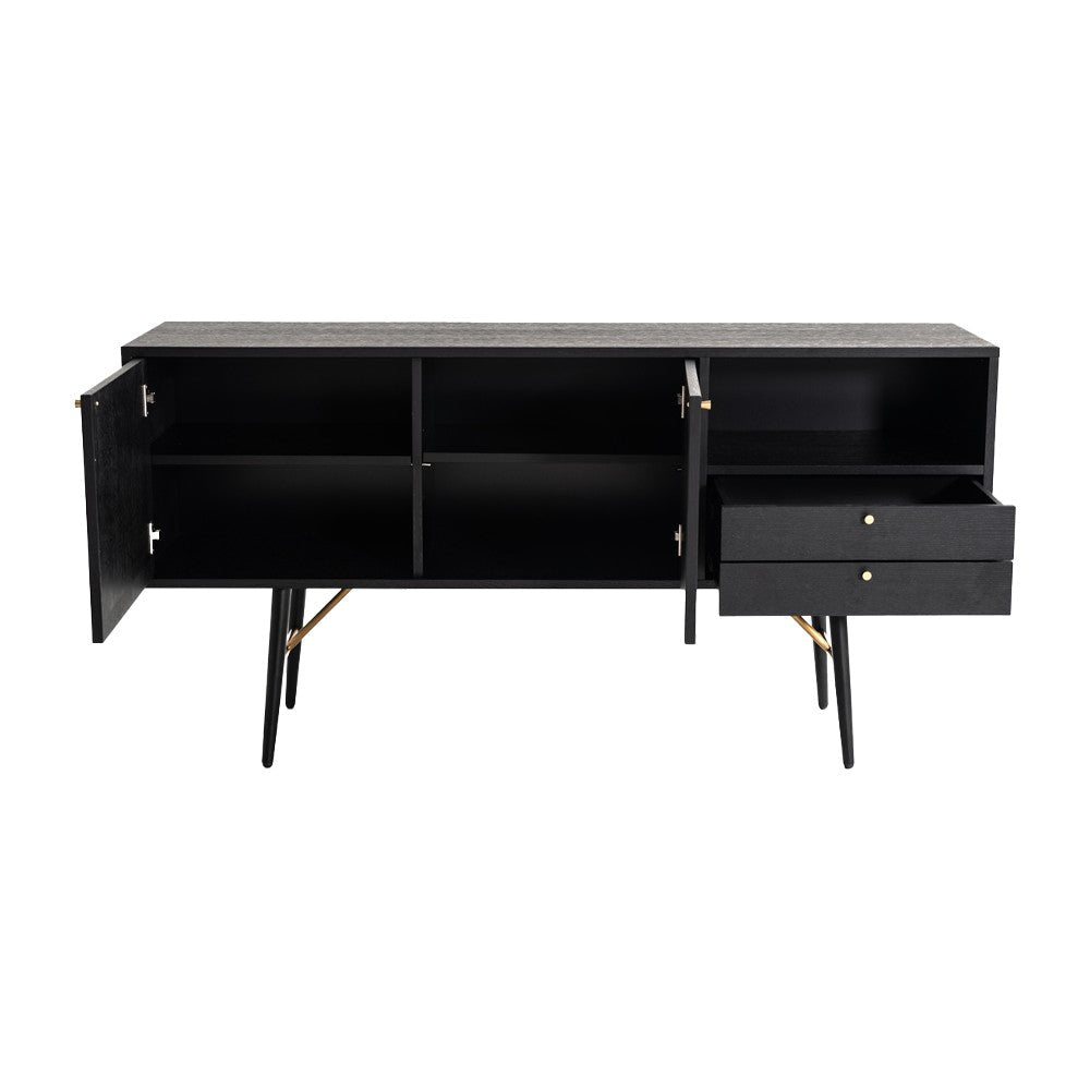 Belo Sideboard Buffet Console 2 Drawers Gold Accent Black 63 Inch BM325254