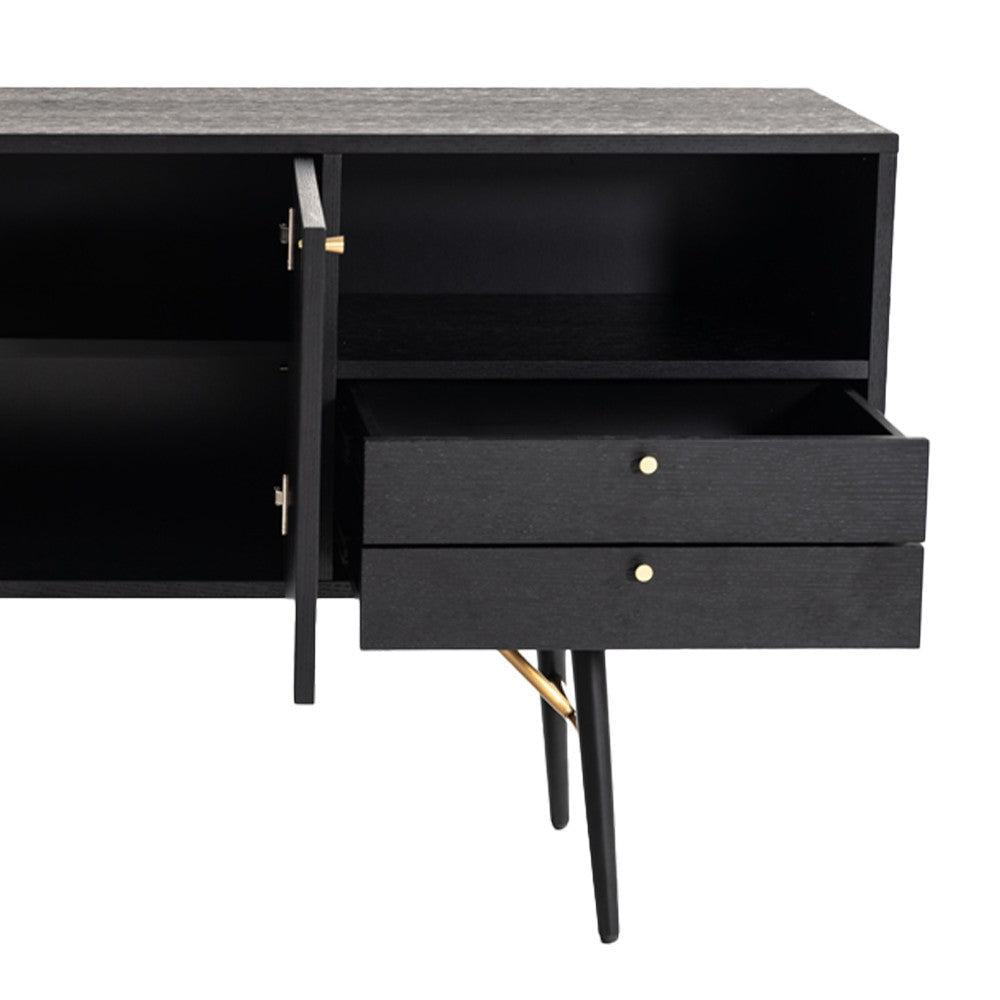 Belo Sideboard Buffet Console 2 Drawers Gold Accent Black 63 Inch BM325254