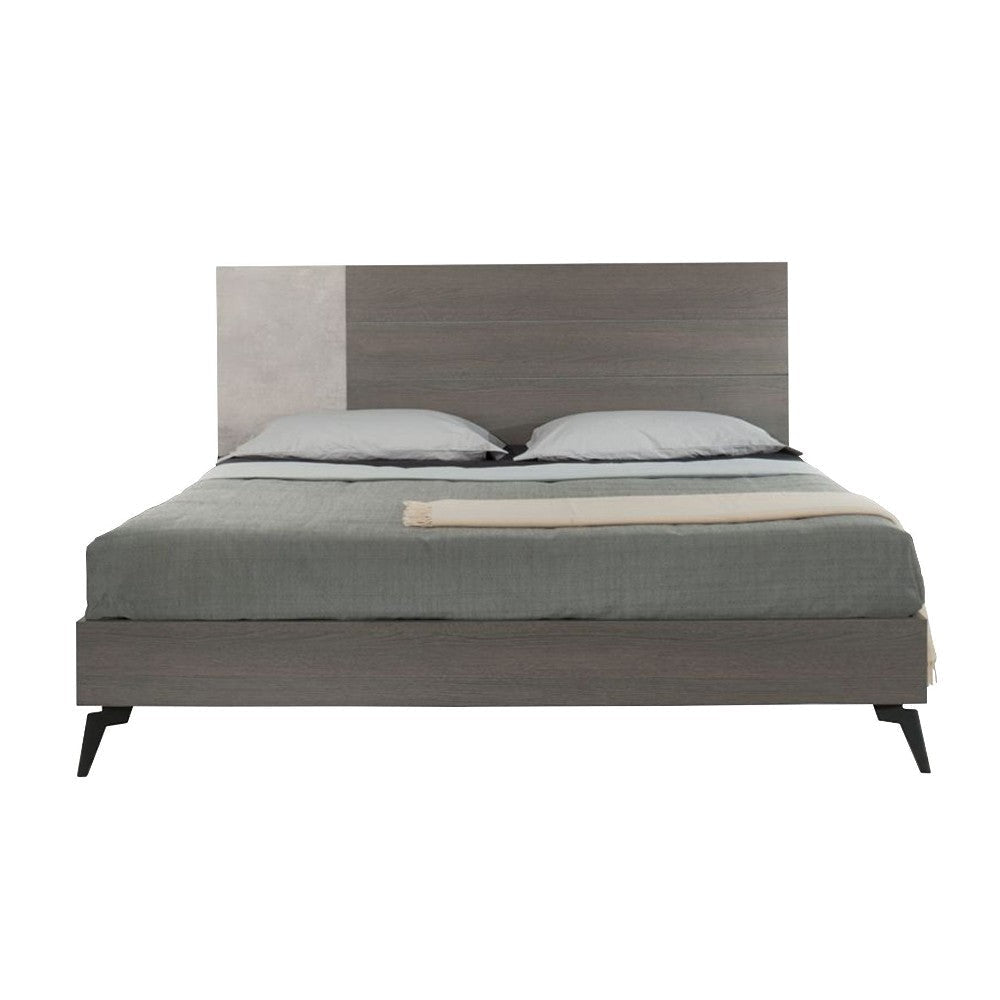 Leen King Size Platform Bed Black Metal Legs Gray Panel Headboard BM325255