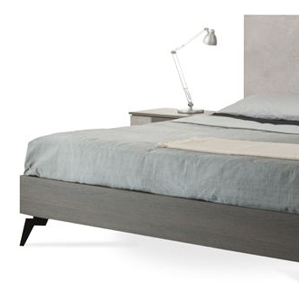 Leen King Size Platform Bed Black Metal Legs Gray Panel Headboard BM325255