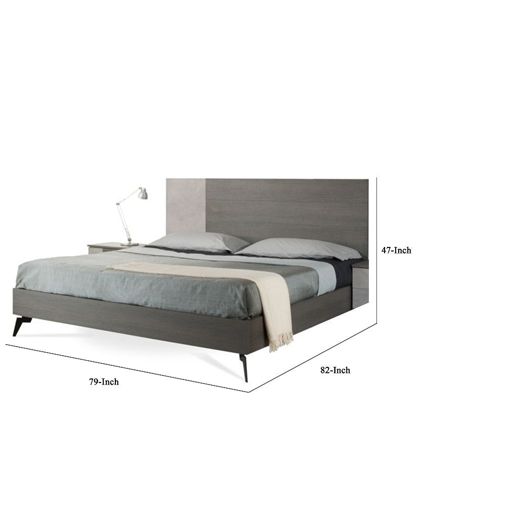 Leen King Size Platform Bed Black Metal Legs Gray Panel Headboard BM325255