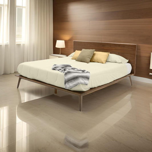 Cary King Size Platform Bed, Panel Headboard, Brown Walnut Veneer