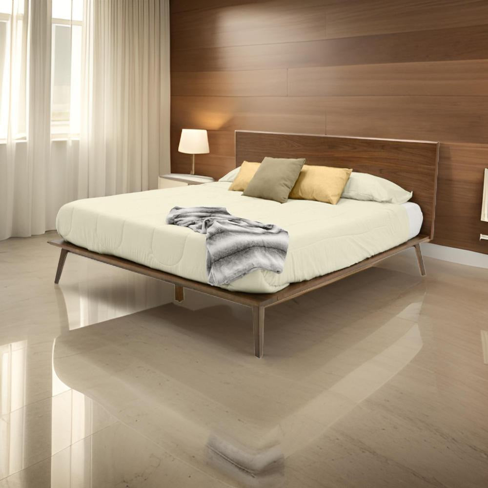 Cary King Size Platform Bed, Panel Headboard, Brown Walnut Veneer