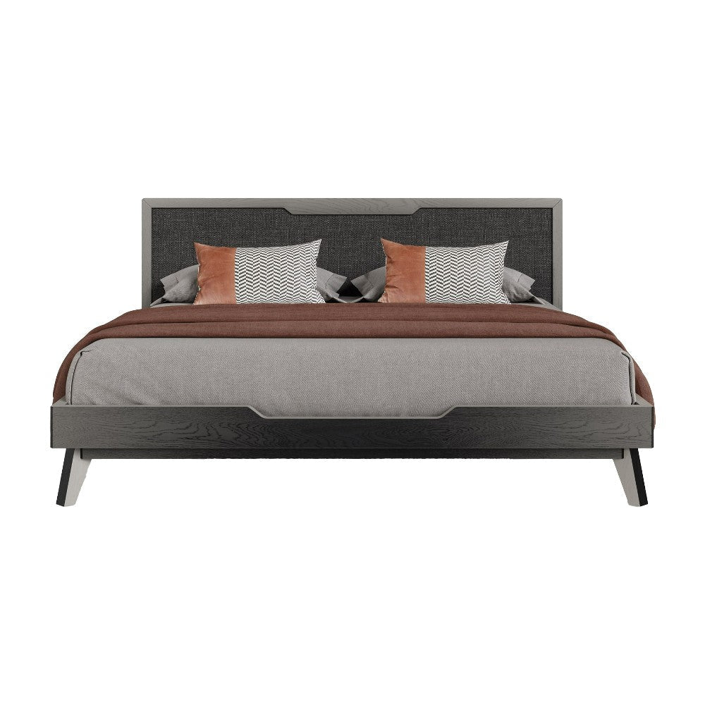 Kiran Queen Size Platform Bed Gray Upholstered Headboard Wood Frame