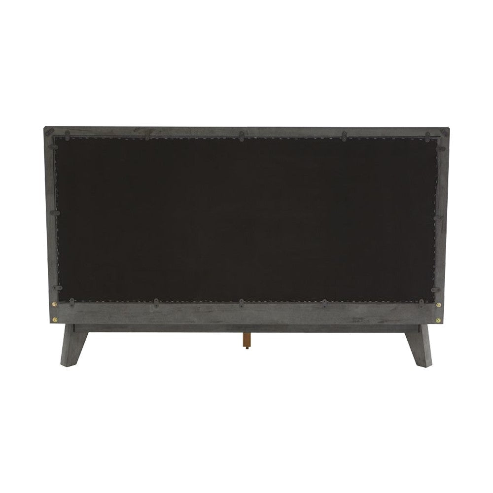 Kiran Queen Size Platform Bed Gray Upholstered Headboard Wood Frame
