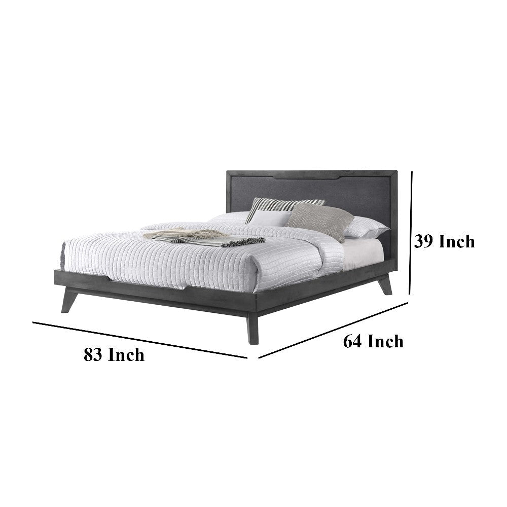 Kiran Queen Size Platform Bed Gray Upholstered Headboard Wood Frame