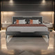 Kiran King Size Platform Bed, Gray Upholstered Headboard, Wood Frame