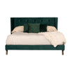 Dury Queen Size Platform Bed Green Velvet Upholstery Tufted Wingback