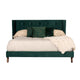 Dury Queen Size Platform Bed Green Velvet Upholstery Tufted Wingback