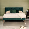 Dury Queen Size Platform Bed, Green Velvet Upholstery, Tufted Wingback