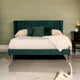 Dury Queen Size Platform Bed, Green Velvet Upholstery, Tufted Wingback